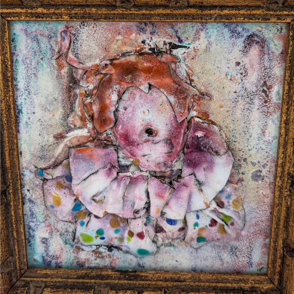 Original Art Mixed Media Clown Enamel Metal on Ceramic Tile Framed VTG Abstract - Picture 11 of 11